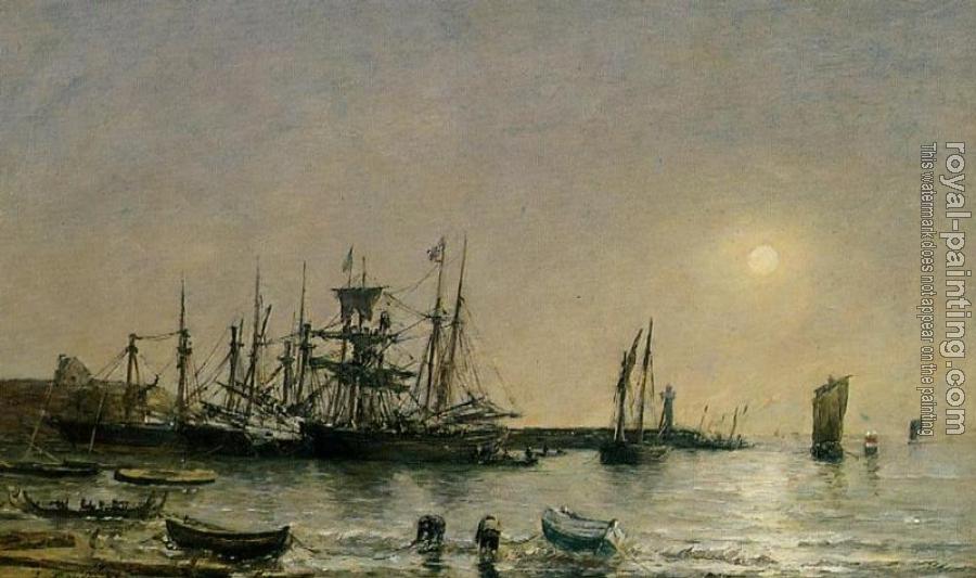 Eugene Boudin : Portrieux, Boats at Anchor in Port